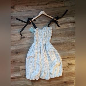 H&M White Floral Dress w Black Ribbon Straps